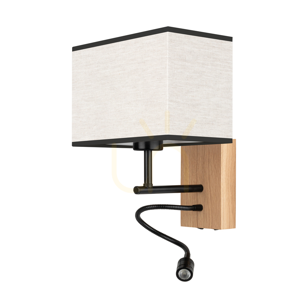 Kontrollera Lector vägglampa, oljad ek/svart, beige-svart lampskärm, 1xE27 + 1xLED 2,8 W, 22 cm Lector vägglampa, oljad ek/svart, beige-svart lampskärm, 1xE27 + 1xLED 2,8 W, 22 cm