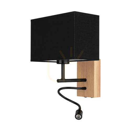 Kontrollera Lector vägglampa, oljad ek/svart, svart skärm, 1xE27 + 1xLED 2,8 W, 22 cm