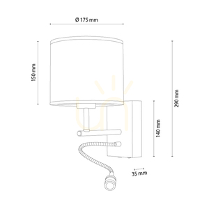 Lector vägglampa, oljad ek/svart, beige lampskärm, 1xE27 + 1xLED 2,8 W, 21,5 cm small 2