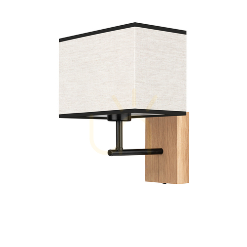 Kontrollera Lector vägglampa, oljad ek/svart, beige-svart lampskärm, 1xE27, 22 cm