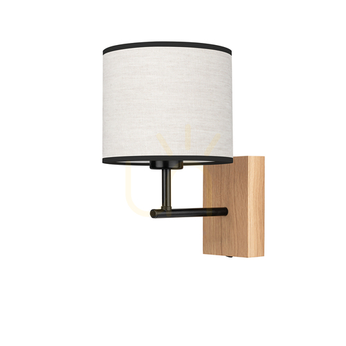 Kontrollera Lector vägglampa, oljad ek/svart, beige-svart lampskärm, 1xE27, 21,5 cm