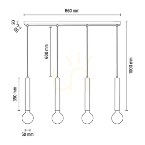 Cylindrisk taklampa 4xE27 max. 60 W Svart/Svart/Svart PVC 66 cm small 4