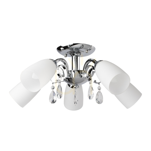 Kontrollera Gero taklampa, 5xE14, Max. 40 W, krom/vit, Ø 52 cm
