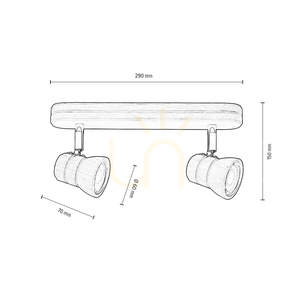 Tessa 2xGU10 LED 4,5 W taklampa, oljad ek, 29 cm small 2