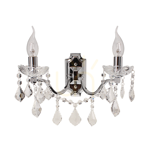 Kontrollera Odessa vägglampa, 2xE14, Max. 40 W, krom/klar, 37 cm