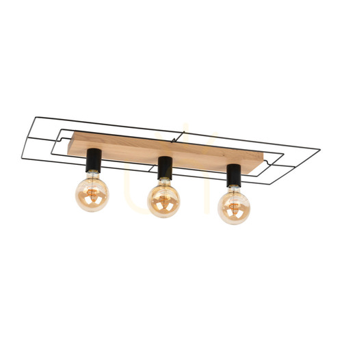 Kontrollera James taklampa, 3xE27, Max. 60 W, oljad ek/svart, 78 cm