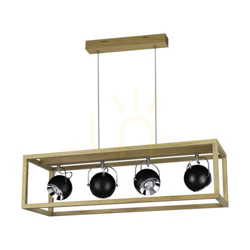 Kontrollera Roy taklampa, inklusive 4 st. 5 W GU10-LED-lampor, oljad ek/klar/svart, 90 cm