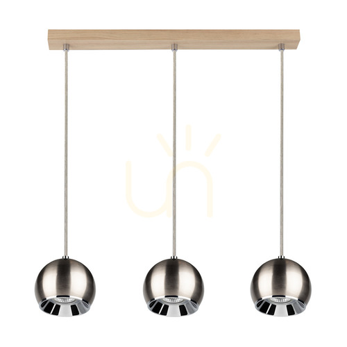 Kontrollera Ball Wood taklampa, inklusive 3 st. 5 W GU10-LED-lampor, oljad ek/satin, 52 cm