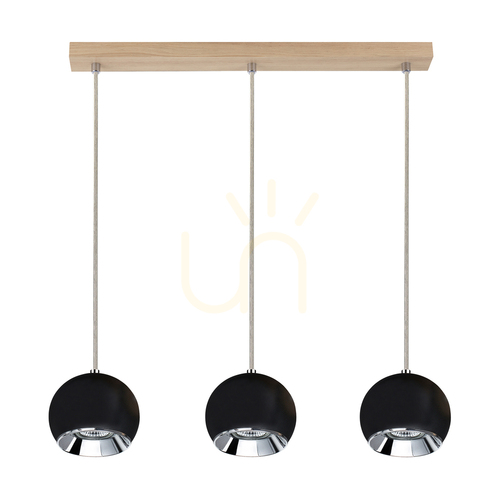 Kontrollera Ball Wood taklampa, inklusive 3 st. 5 W GU10-LED-lampor, oljad ek/svart, 52 cm
