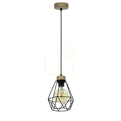 Kontrollera Valletta taklampa 1xE27 Max. 60 W Svart/Svart/Oljad ek/Svart Ø 17 cm