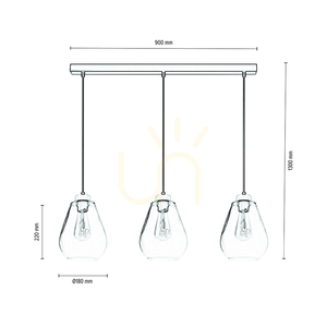 Kigali taklampa 3xE27 Max. 60 W Svart/Svart/Oljad ek/Rökt glas 19 cm small 2