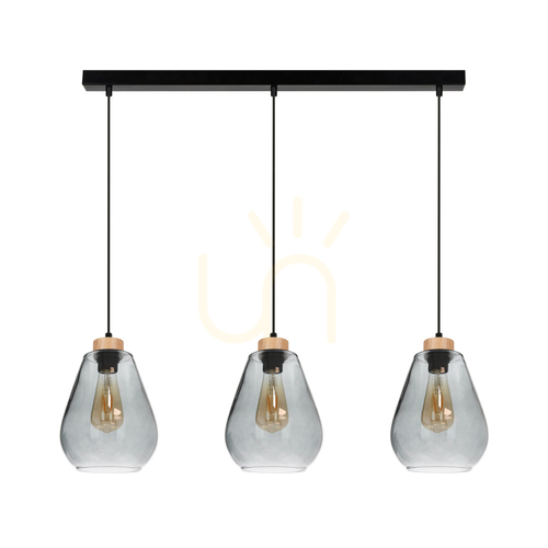 Kontrollera Kigali taklampa 3xE27 Max. 60 W Svart/Svart/Oljad ek/Rökt glas 19 cm