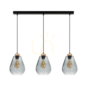 Kigali taklampa 3xE27 Max. 60 W Svart/Svart/Oljad ek/Rökt glas 19 cm small 0