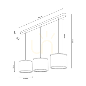 Rijeka taklampa 3xE27 Max. 40 W, oljad ek/beige linne, 100 cm small 2