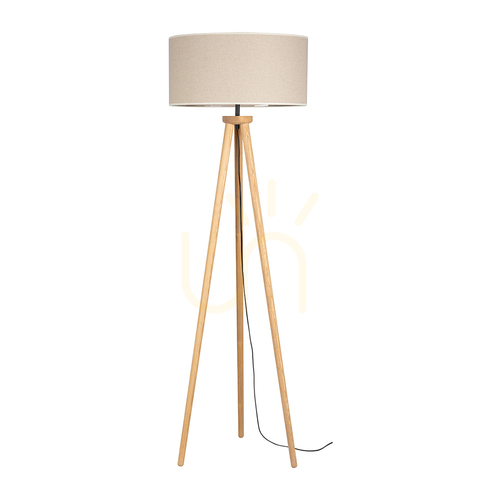 Kontrollera Emmo golvlampa, 1xE27, Max. 60 W, färgat furu/svart PVC/beige