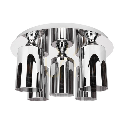 Kontrollera Merilo Smoky taklampa, 5xE27 max. 60 W, krom/rökfärgad, Ø 43 cm
