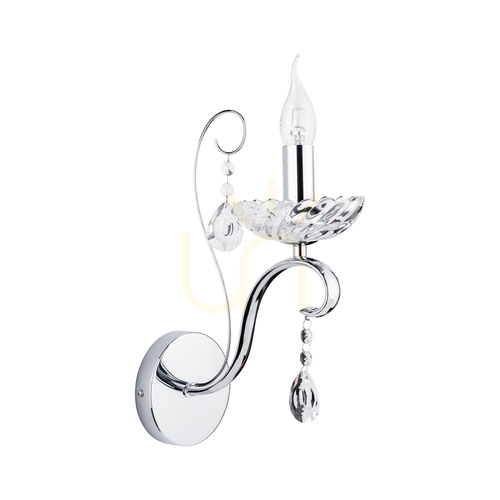 Kontrollera Alessa vägglampa 1xE14 max. 40 W, krommetall/klart kristallglas, 25 cm