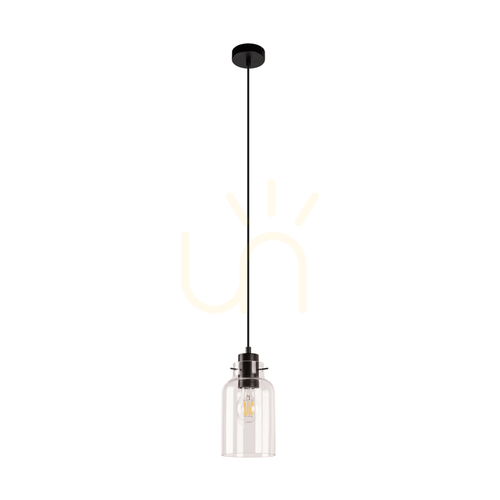 Kontrollera Alessandro taklampa, 1xE27, Max. 60 W, bok- och valnötsträ / svart metall / svart PVC-sladd / lampskärm i klart glas, Ø 10 cm