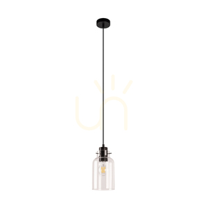 Alessandro taklampa, 1xE27, Max. 60 W, bok- och valnötsträ / svart metall / svart PVC-sladd / lampskärm i klart glas, Ø 10 cm small 0