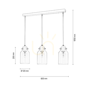 Alessandro taklampa, 3xE27, 60 W, vit metall / genomskinlig PVC-sladd / genomskinlig glasskärm, 60 cm small 2