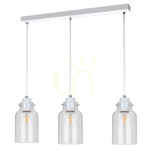 Kontrollera Alessandro taklampa, 3xE27, 60 W, vit metall / genomskinlig PVC-sladd / genomskinlig glasskärm, 60 cm