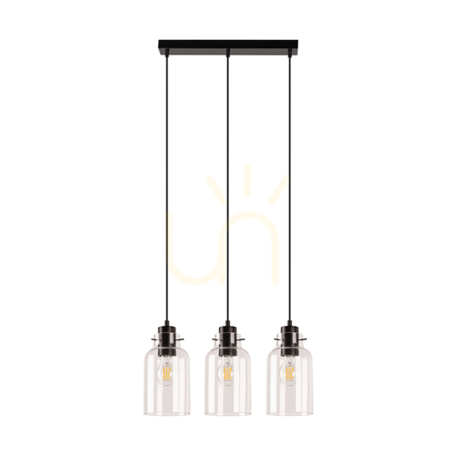 Kontrollera Alessandro taklampa, 3xE27, Max. 60 W, bok- och valnötsträ / svart metall / svart PVC-sladd / lampskärm i klart glas, 52 cm