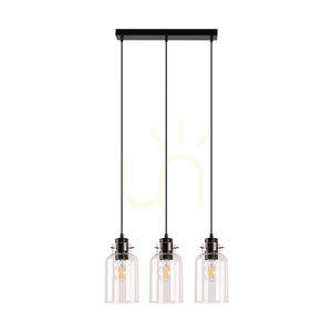 Alessandro taklampa, 3xE27, Max. 60 W, bok- och valnötsträ / svart metall / svart PVC-sladd / lampskärm i klart glas, 52 cm small 0
