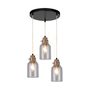 Alessandro taklampa, 3xE27, Max. 60 W, oljad ek/svart metall/genomskinlig PVC-sladd/genomskinlig glasskärm, Ø 30 cm small 1