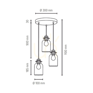 Alessandro taklampa, 3xE27, Max. 60 W, oljad ek/svart metall/genomskinlig PVC-sladd/genomskinlig glasskärm, Ø 30 cm small 4