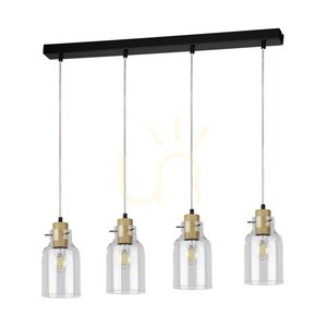 Alessandro taklampa, 4xE27, Max. 60 W, oljad ek/svart metall/genomskinlig PVC-sladd/genomskinlig glasskärm, 75 cm small 0
