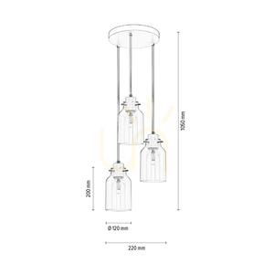 Alessandro taklampa, 3xE27, Max. 60 W, vit metall / genomskinlig PVC-sladd / genomskinlig glasskärm, Ø 22 cm small 2
