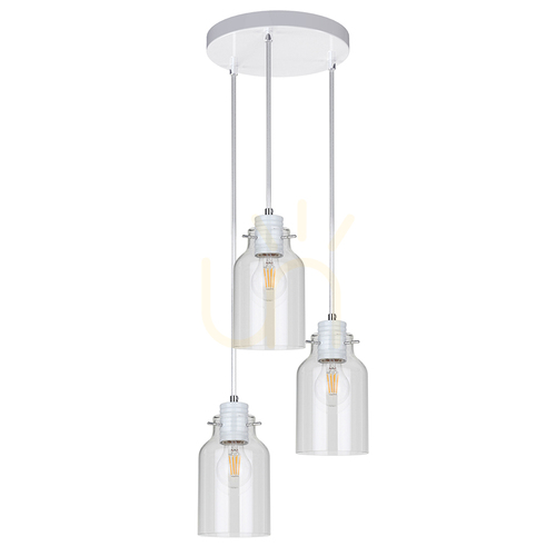 Kontrollera Alessandro taklampa, 3xE27, Max. 60 W, vit metall / genomskinlig PVC-sladd / genomskinlig glasskärm, Ø 22 cm