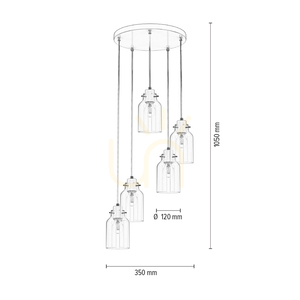 Alessandro taklampa, 5xE27, Max. 60 W, vit metall / genomskinlig PVC-sladd / genomskinlig glasskärm, Ø 35 cm small 2