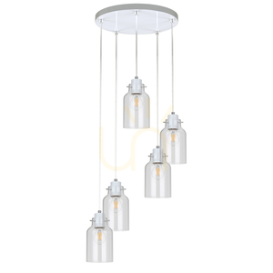 Alessandro taklampa, 5xE27, Max. 60 W, vit metall / genomskinlig PVC-sladd / genomskinlig glasskärm, Ø 35 cm small 0