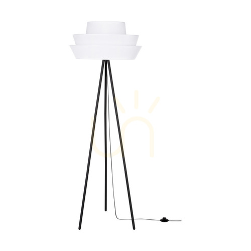 Kontrollera Amar golvlampa, 1xE27, Max. 40 W, svart metall/svart PVC-kabel/vit lampskärm, Ø 55 cm