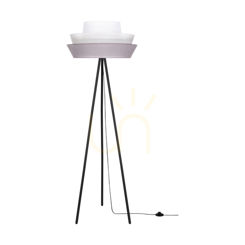 Kontrollera Amar golvlampa, 1xE27, Max. 40 W, svart metall/svart PVC-sladd/lampskärm i grafitgrått och vitt, Ø 55 cm