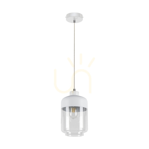 Kontrollera Amaretto taklampa, 1xE27, Max. 60 W, vit metall / genomskinlig PVC-sladd / vit-genomskinlig glasskärm, Ø 17 cm