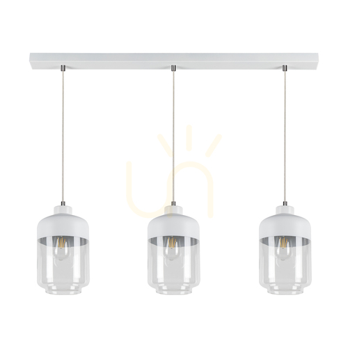 Kontrollera Amaretto taklampa, 3xE27, Max. 60 W, vit metall/genomskinlig PVC-sladd/vit-genomskinlig glasskärm, 100 cm