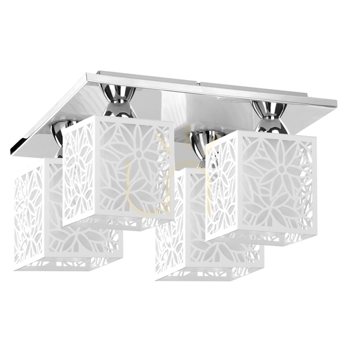 Kontrollera Anika taklampa, 4xE27, 60 W, krommetall/vit plastskärm, 33 cm