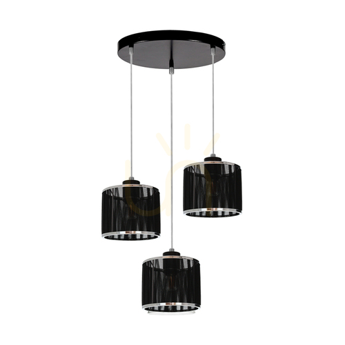 Kontrollera Anina taklampa, 3xE14, Max. 25 W, svart metall/genomskinlig PVC/svart-kromad lampskärm, Ø 35 cm