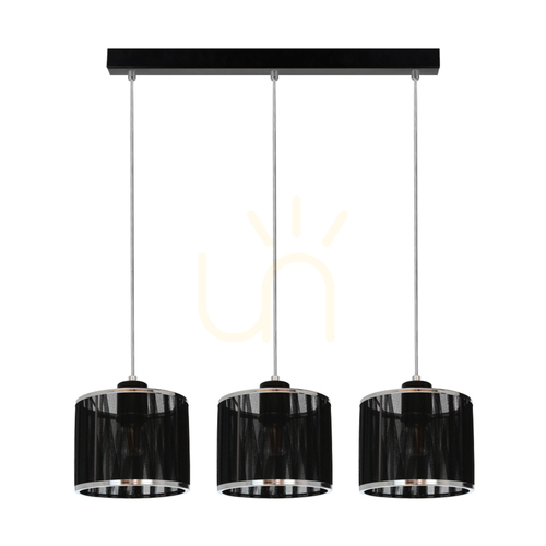 Kontrollera Anina taklampa, 3xE14, Max. 25 W, svart metall/transparent PVC/svart-kromat lampskärm, 53 cm