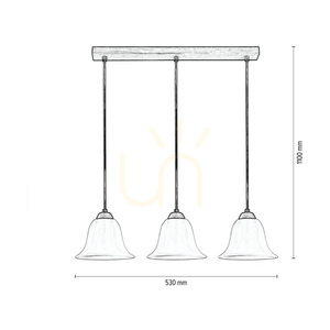 Anna taklampa 3xE27 Max. 60 W, oljad ek / genomskinlig PVC-sladd / vit glasskärm, 53 cm small 2