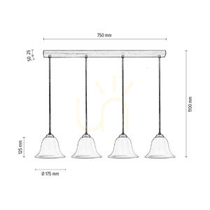 Anna taklampa 4xE27 Max. 60 W, oljad ek / genomskinlig PVC-sladd / vit glasskärm, 80 cm small 2