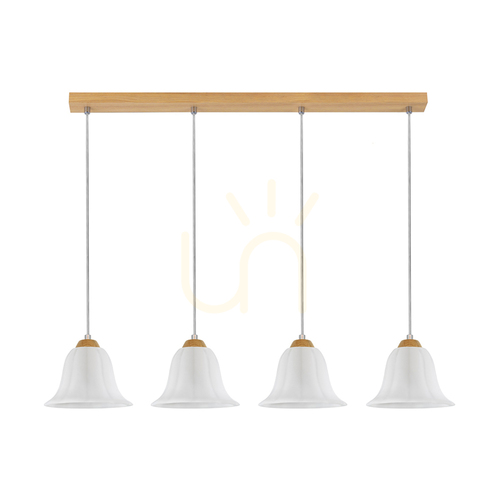 Kontrollera Anna taklampa 4xE27 Max. 60 W, oljad ek / genomskinlig PVC-sladd / vit glasskärm, 80 cm