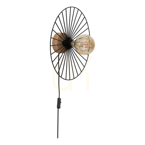 Kontrollera Antonella vägglampa 1xE27 Max. 25 W, oljad ek/svart metall/svart flätad kabel, Ø 9 cm