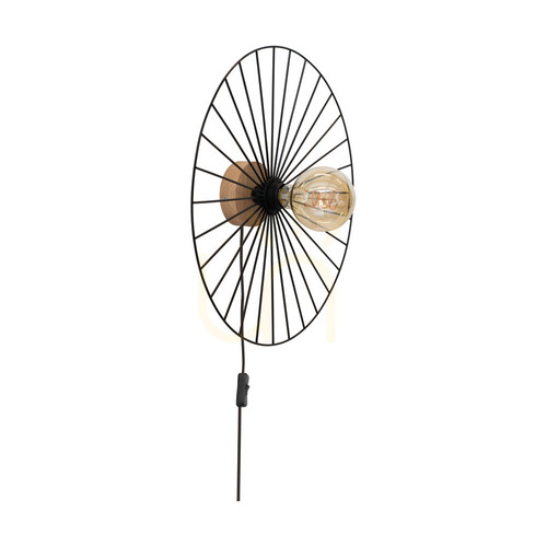 Kontrollera Antonella vägglampa 1xE27 Max. 25 W, oljad ek/svart metall/svart flätad kabel, Ø 9 cm