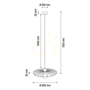 Antonella taklampa, 1xE27, Max. 60 W, oljad ek/svart metall/svart flätad sladd, Ø 45 cm small 4