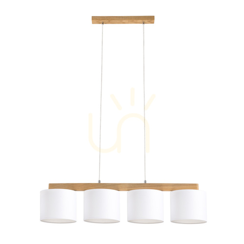 Kontrollera Aprillia taklampa 4xE27 Max. 25 W, oljad ek/genomskinlig PVC-sladd/vit lampskärm, 86 cm
