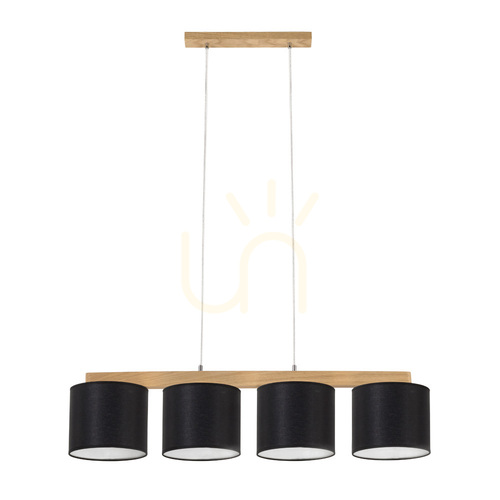 Kontrollera Aprillia taklampa 4xE27 Max. 25 W, oljad ek/genomskinlig PVC-sladd/svart lampskärm, 86 cm