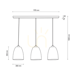 Asmara taklampa, 3xE27, Max. 60 W, oljad ek/svart metall/svart PVC-sladd/lampskärm i rökt glas, 125 cm small 2
